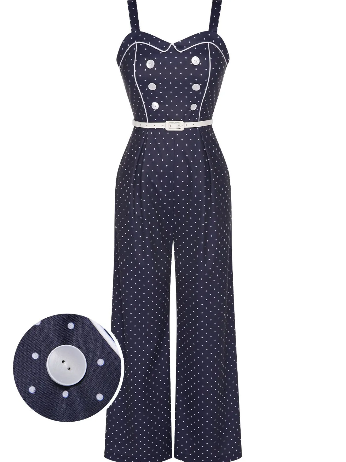 Clearance Retro Stage 1930s Polka Dots Straps Jumpsuit Dark Blue