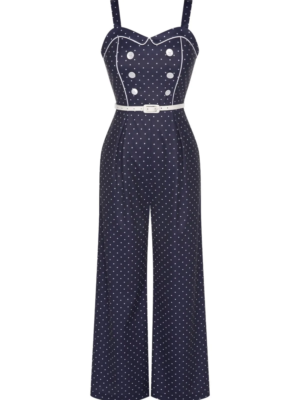 Clearance Retro Stage 1930s Polka Dots Straps Jumpsuit Dark Blue