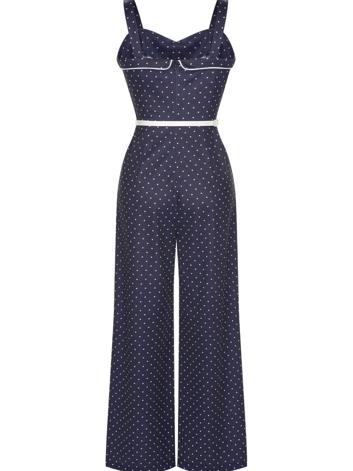 Clearance Retro Stage 1930s Polka Dots Straps Jumpsuit Dark Blue