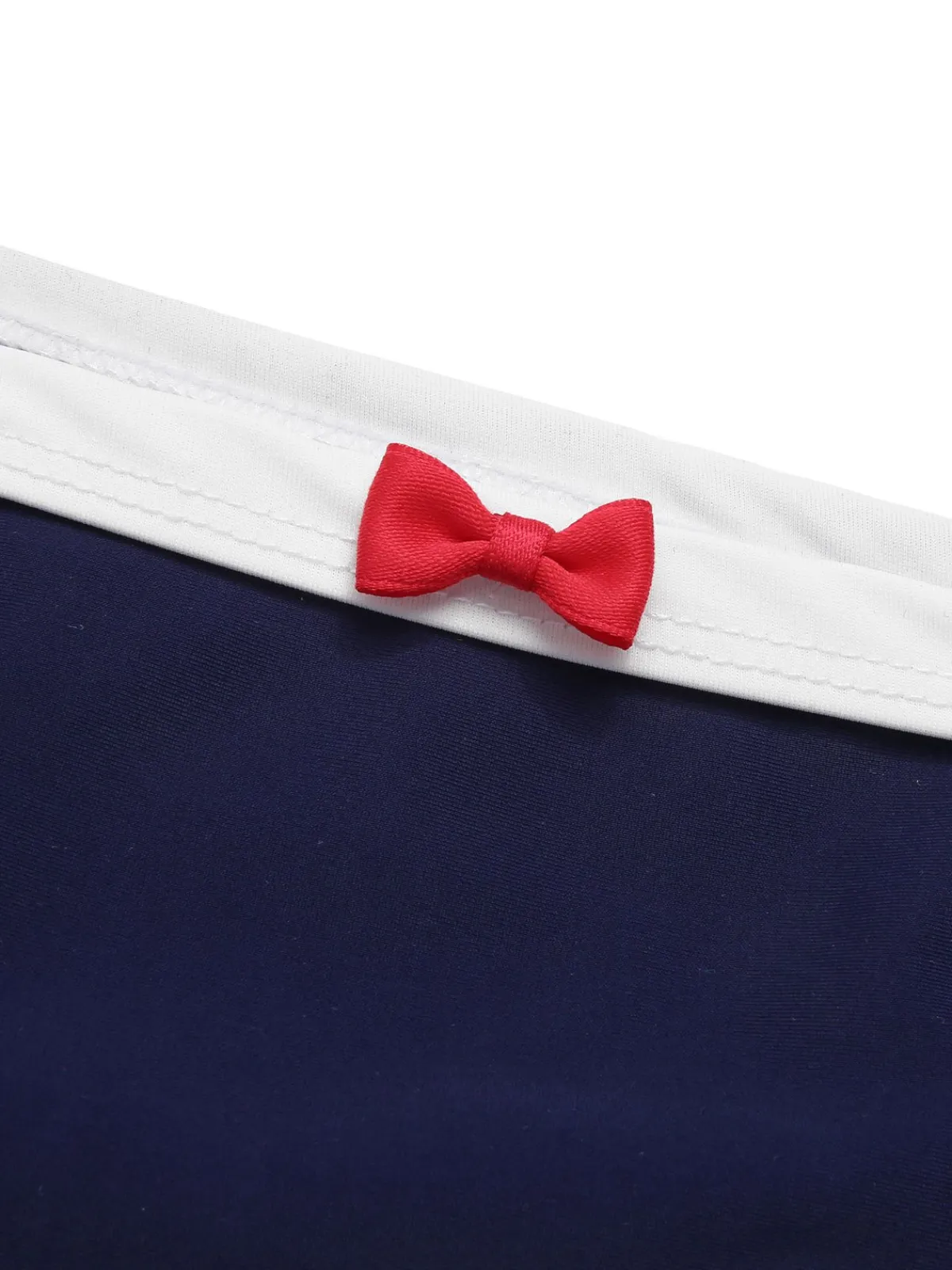 Discount Retro Stage 1970s Sailor Collar Bow Swimsuit Dark Blue