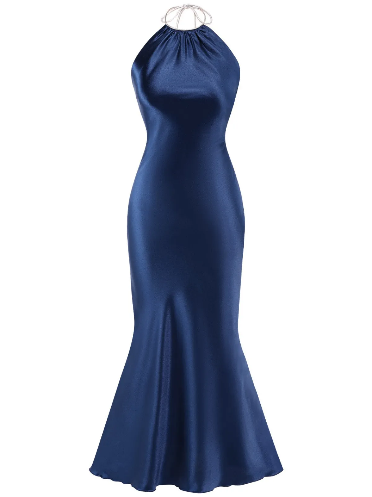 New Retro Stage 1930s Satin Halter Mermaid Dress Dark Blue