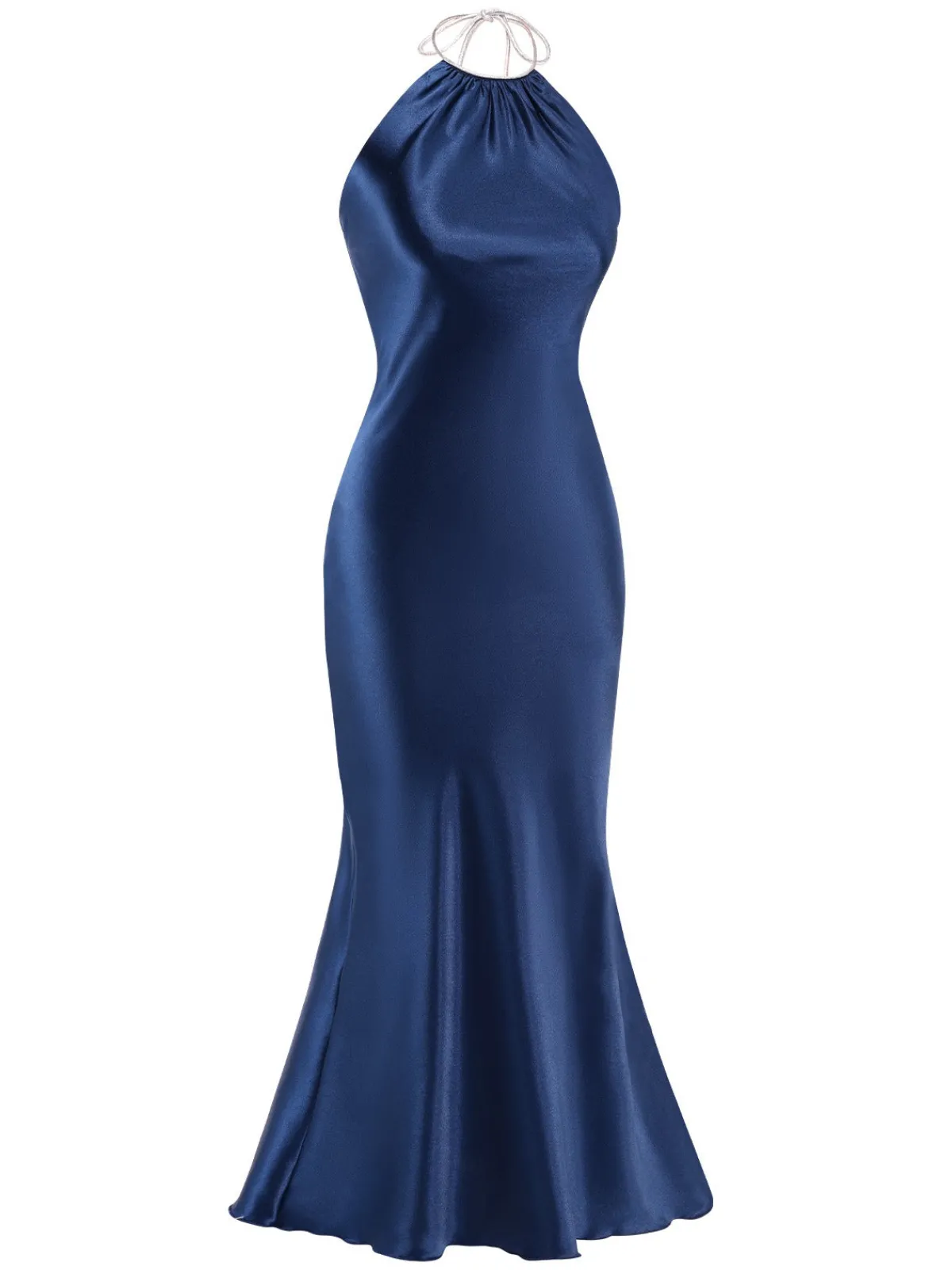 New Retro Stage 1930s Satin Halter Mermaid Dress Dark Blue