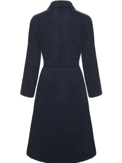 Sale Retro Stage 1950s Solid Belted Coat Dark Blue
