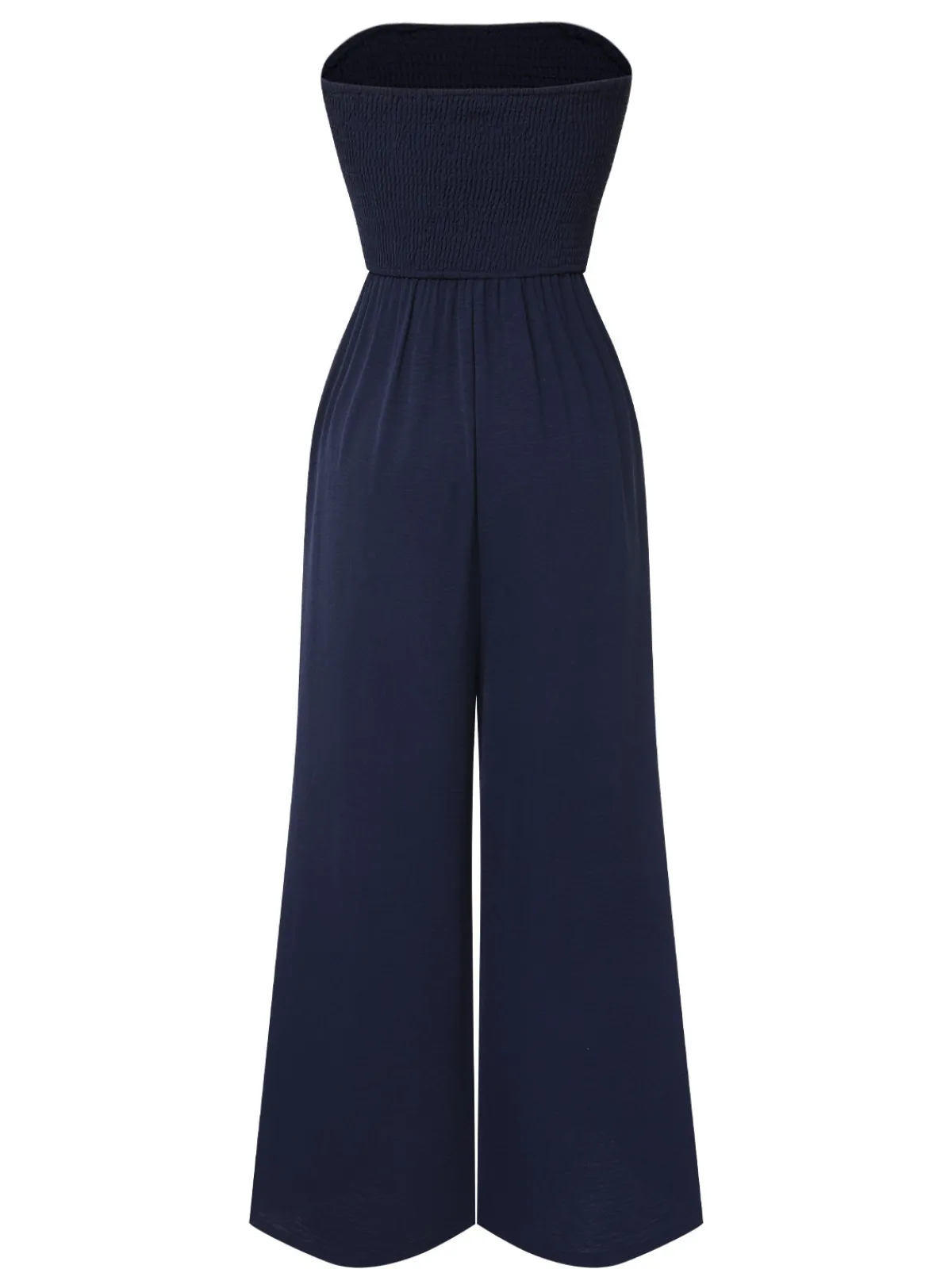 Clearance Retro Stage 1960s Solid Bow Strapless Jumpsuit Dark Blue