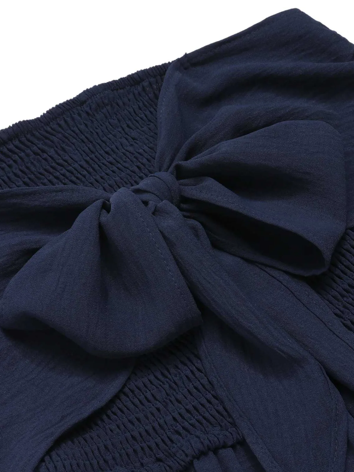 Clearance Retro Stage 1960s Solid Bow Strapless Jumpsuit Dark Blue