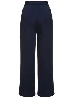 Hot Retro Stage 1950s Solid Button Straight Pants Dark Blue