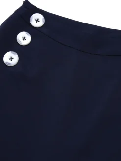 Hot Retro Stage 1950s Solid Button Straight Pants Dark Blue