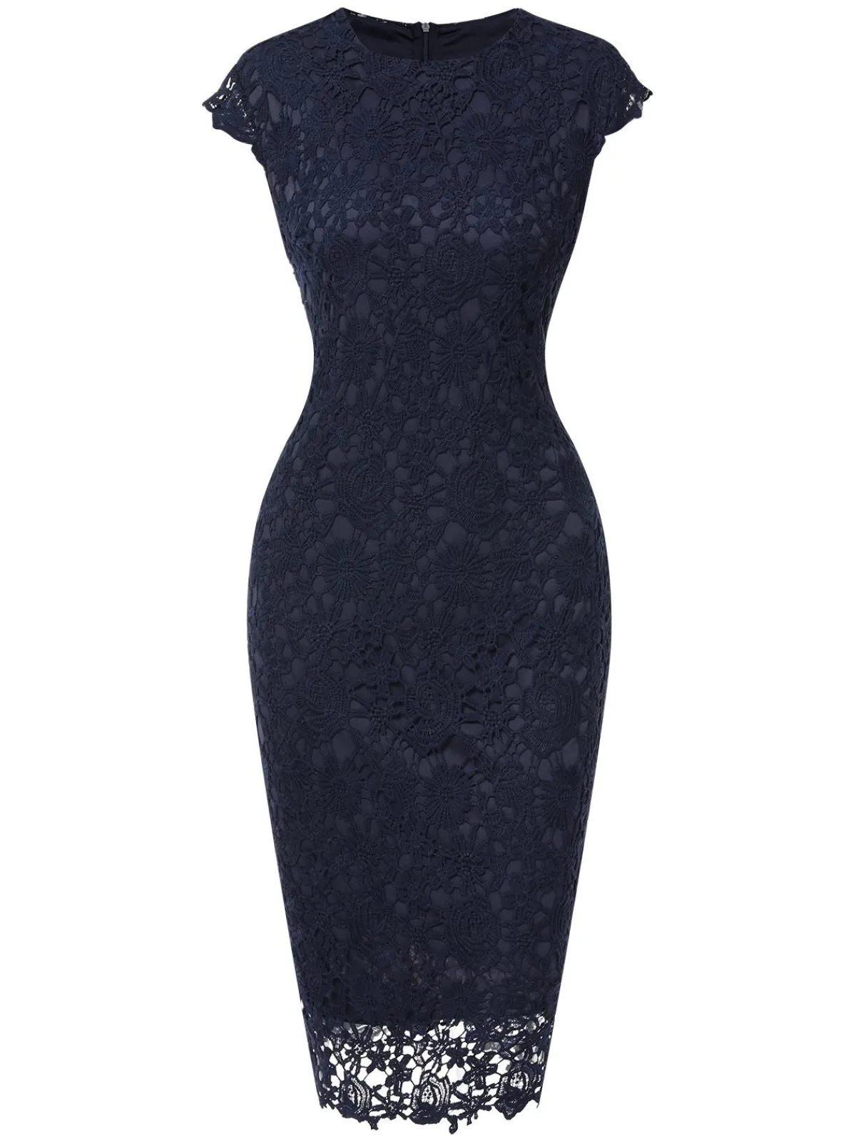 New Retro Stage 1960s Solid Lace Dress Dark Blue