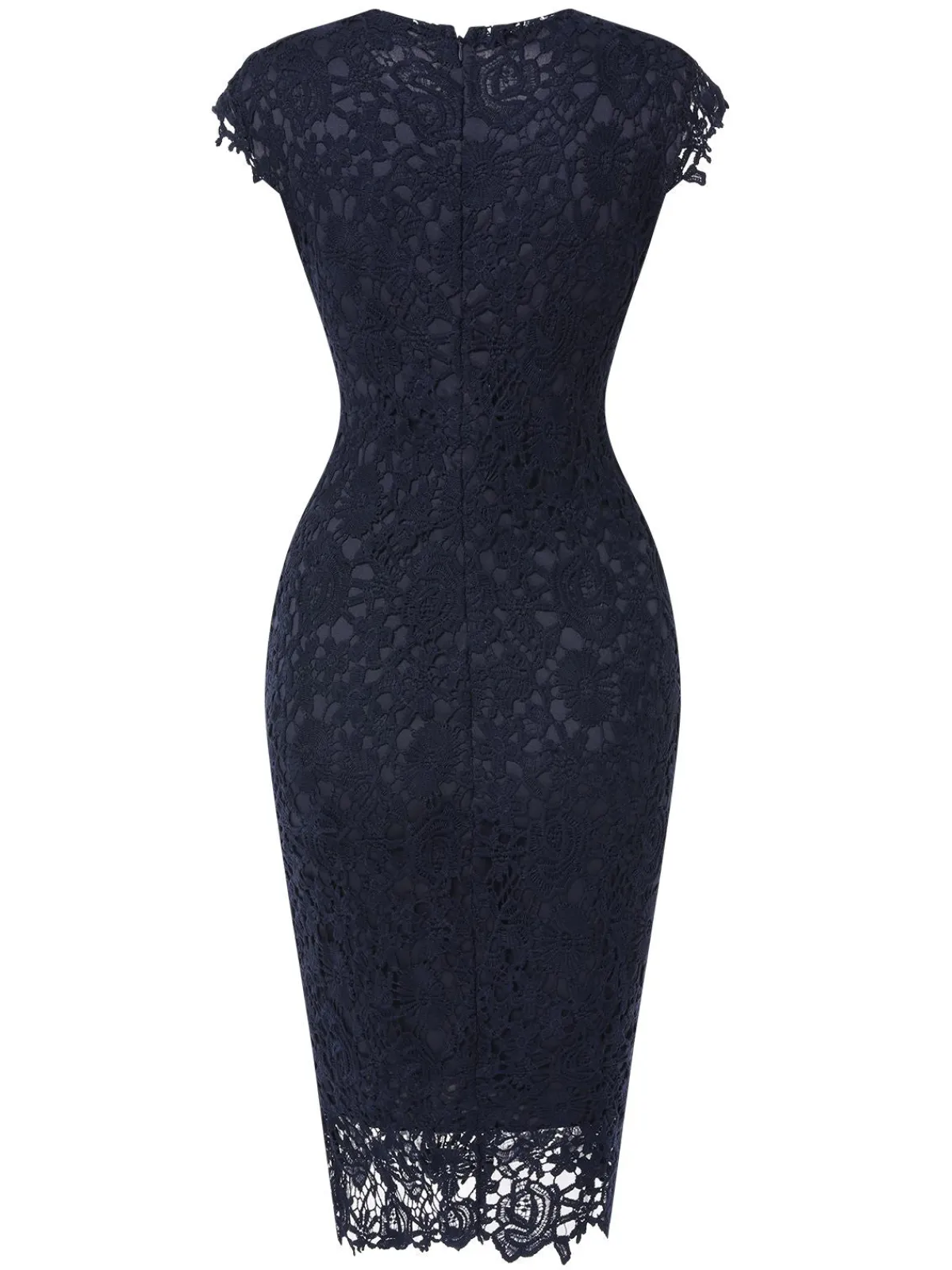 New Retro Stage 1960s Solid Lace Dress Dark Blue