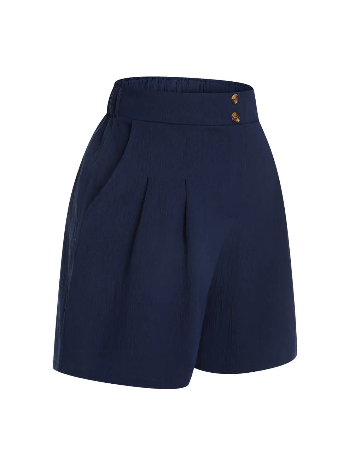 Outlet Retro Stage 1940s Solid Pleated Shorts Dark Blue
