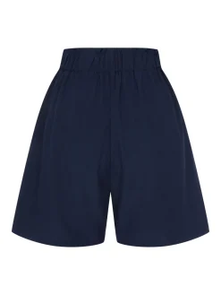 Outlet Retro Stage 1940s Solid Pleated Shorts Dark Blue