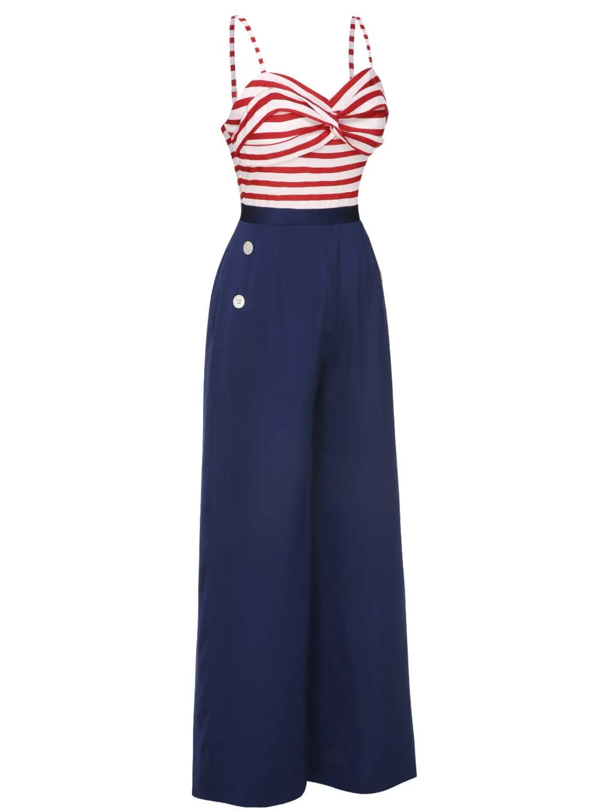 Discount Retro Stage 1930s Spaghetti Strap Stripes Jumpsuit Dark Blue
