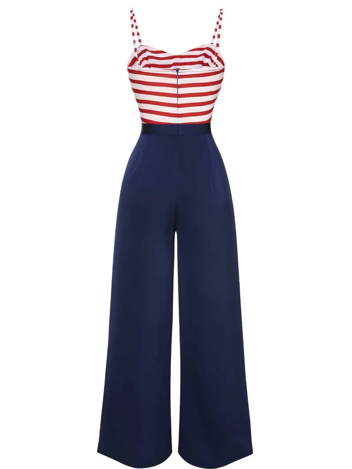 Discount Retro Stage 1930s Spaghetti Strap Stripes Jumpsuit Dark Blue