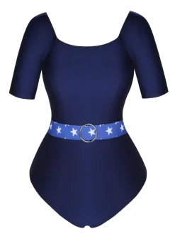 Outlet Retro Stage 1940s Stars One-Piece Swimsuit Dark Blue