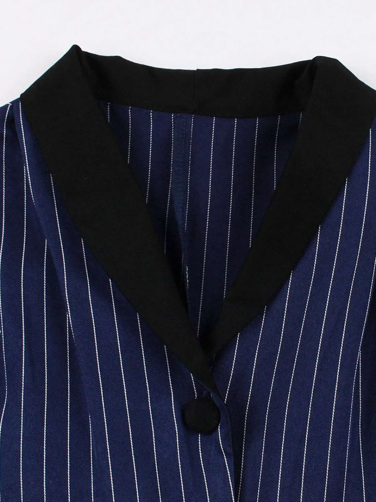 Online Retro Stage 1950s Striped Patchwork Belted Dress Dark Blue