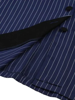 Online Retro Stage 1950s Striped Patchwork Belted Dress Dark Blue