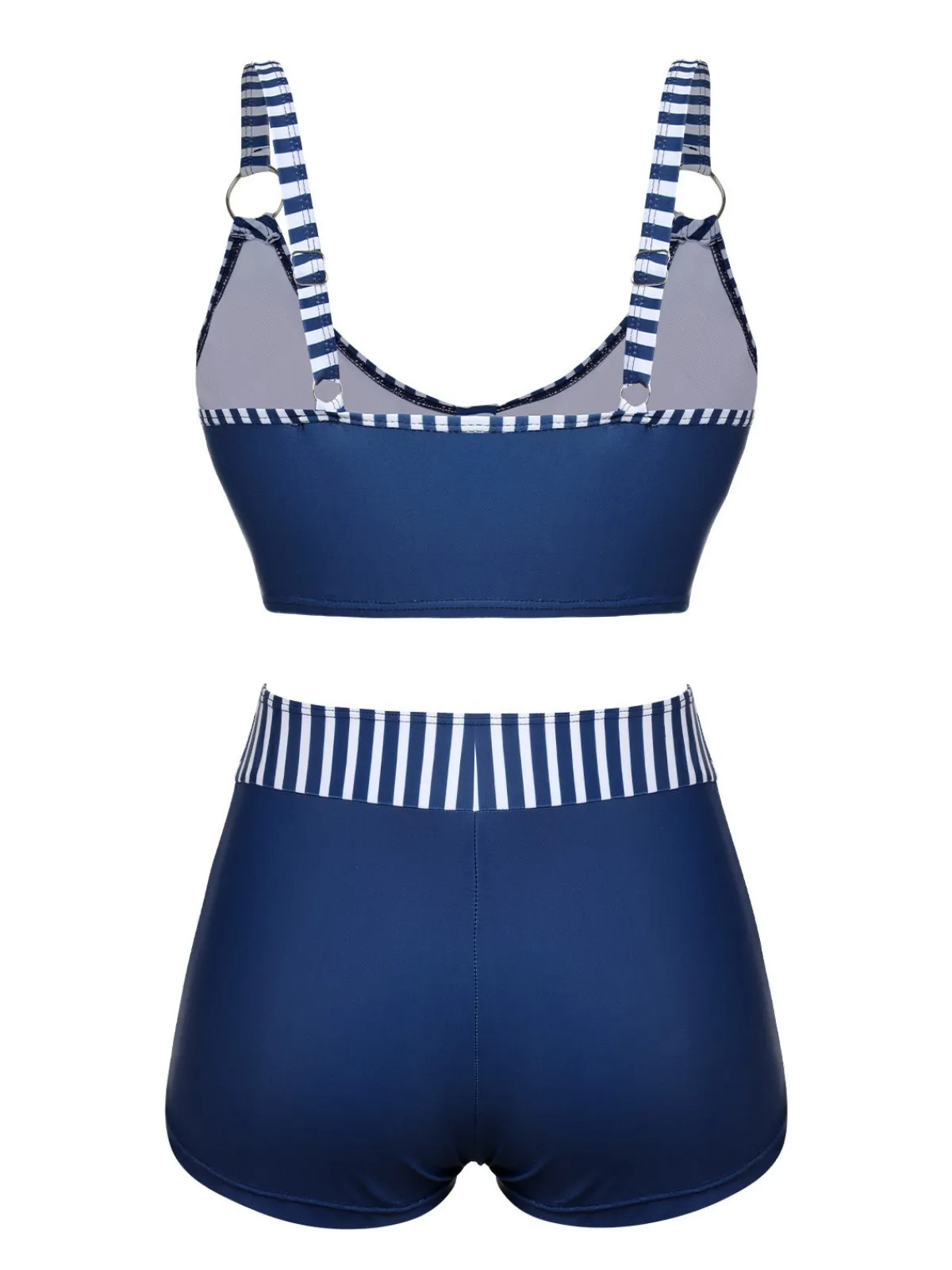 Hot Retro Stage 1940s Stripes Strap Drawstring Swimsuit Dark Blue