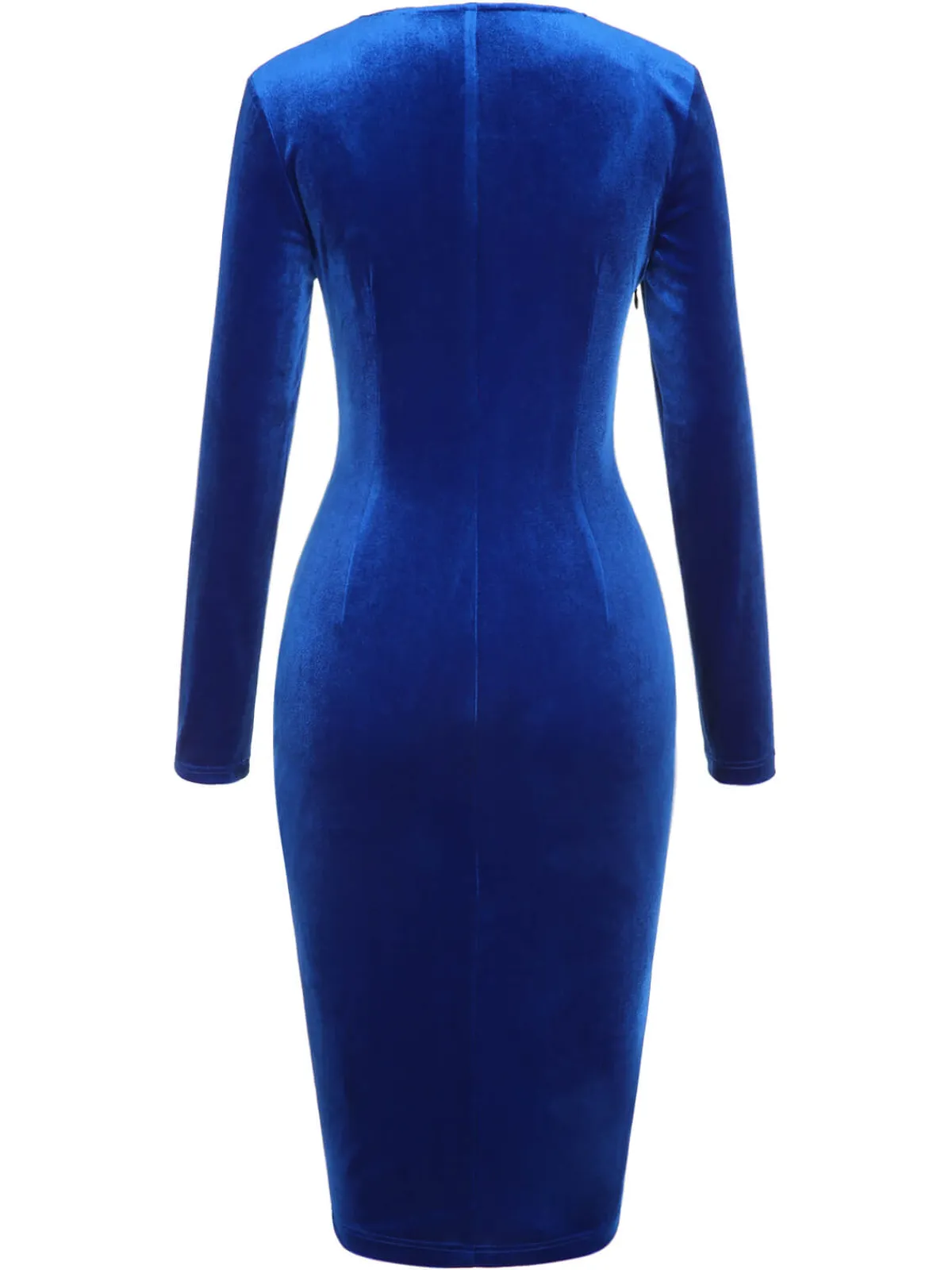 New Retro Stage 1960s V-Neck Pleated Velvet Dress Dark Blue