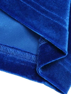 New Retro Stage 1960s V-Neck Pleated Velvet Dress Dark Blue