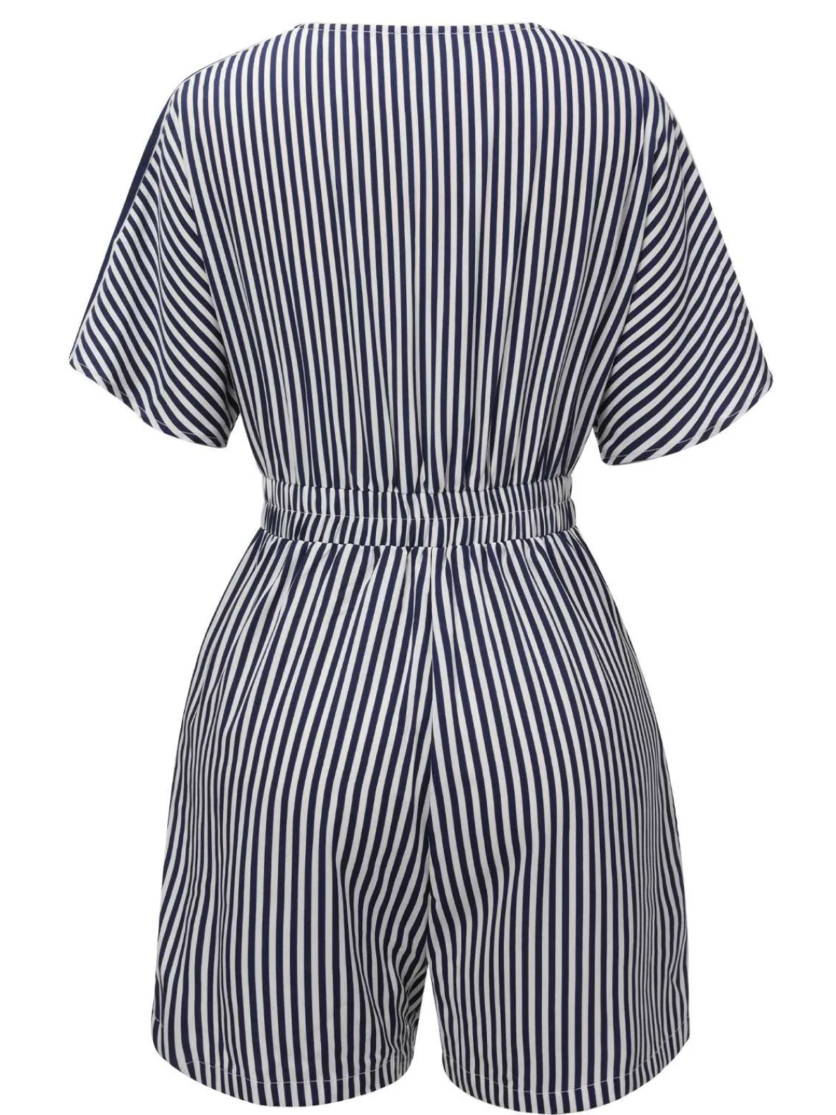 Outlet Retro Stage 1950s V-Neck Pockets Stripes Romper Dark Blue