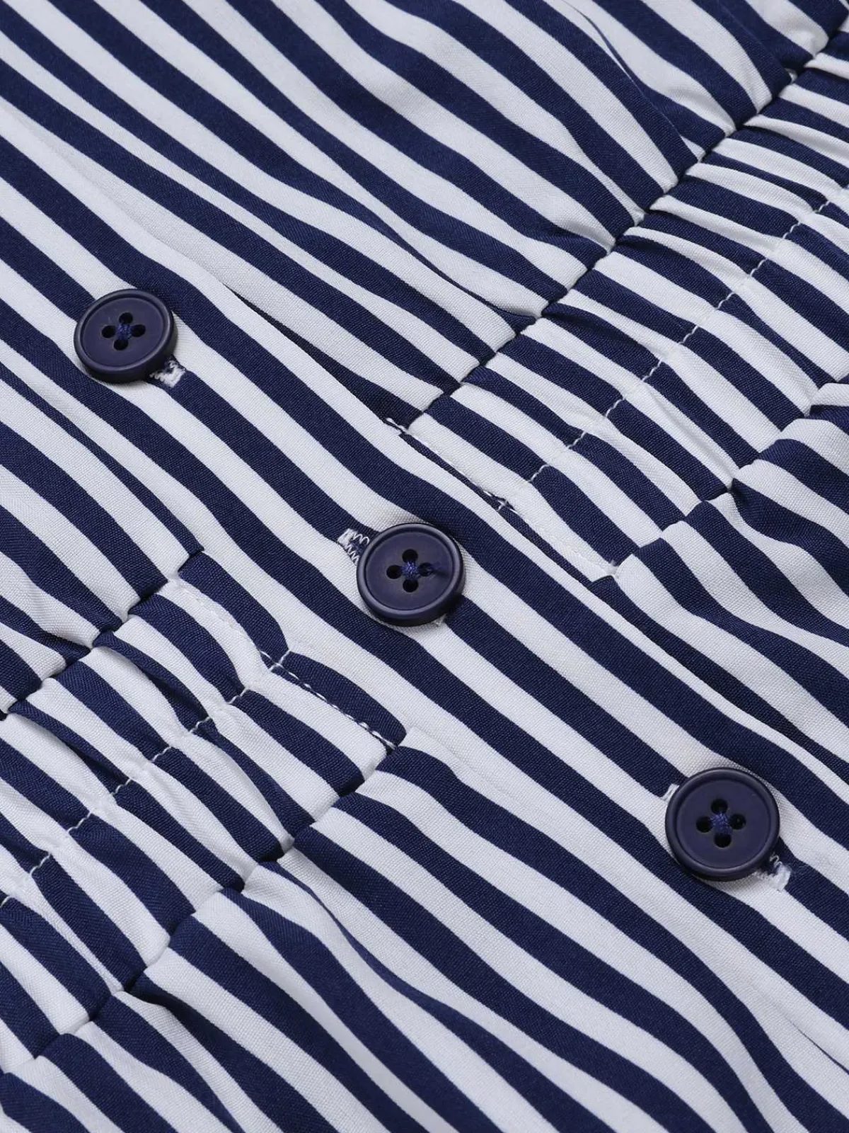 Outlet Retro Stage 1950s V-Neck Pockets Stripes Romper Dark Blue