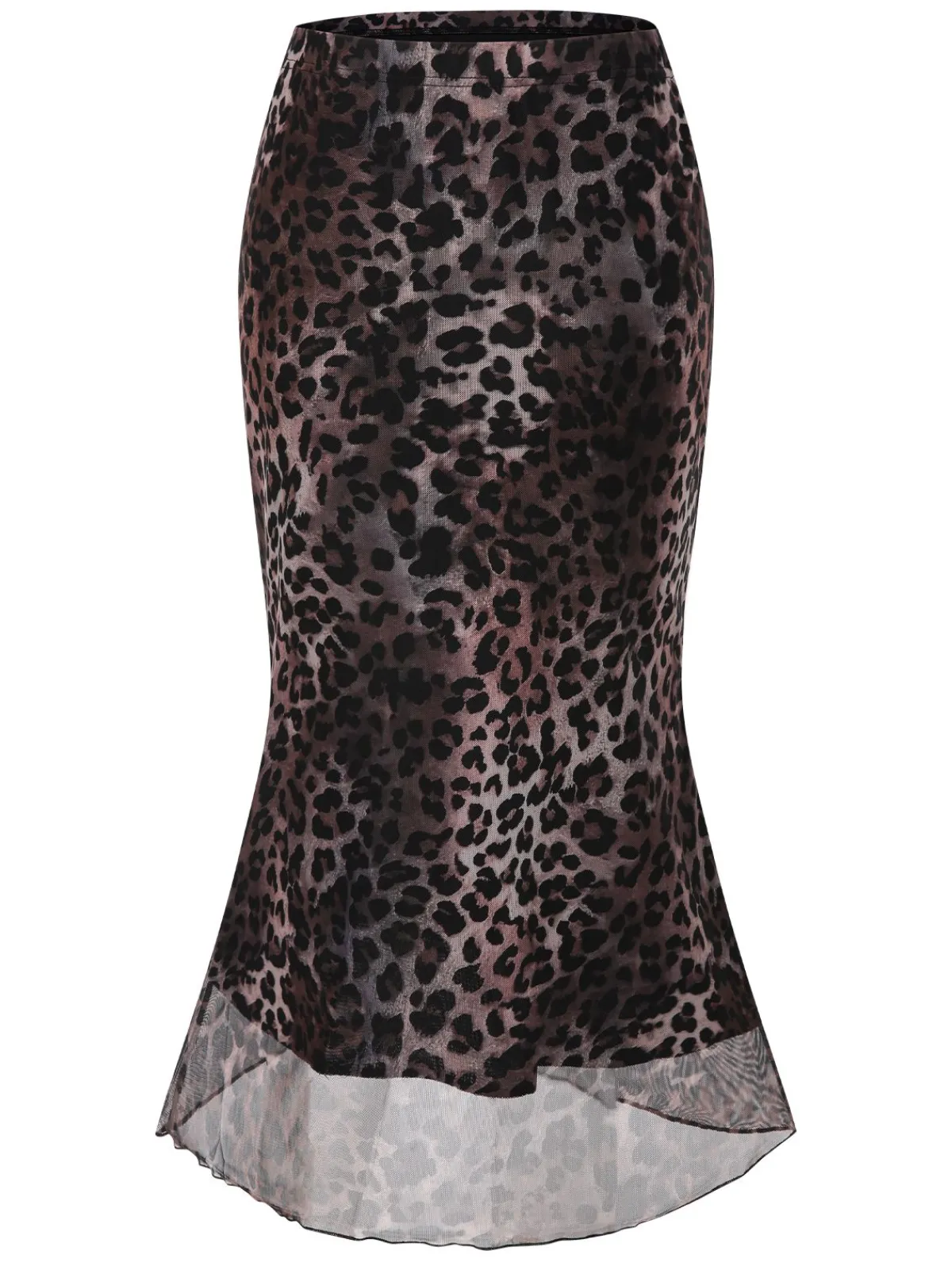 Best Retro Stage 1950s Leopard Mesh Mermaid Skirt Dark Brown