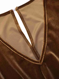 Discount Retro Stage 1930s Solid V-Neck Velvet Jumpsuit Dark Brown