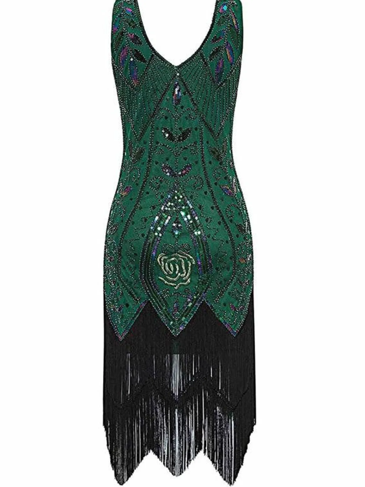 Outlet Retro Stage Dark Geen 1920s Sequined Fringe Dress Green