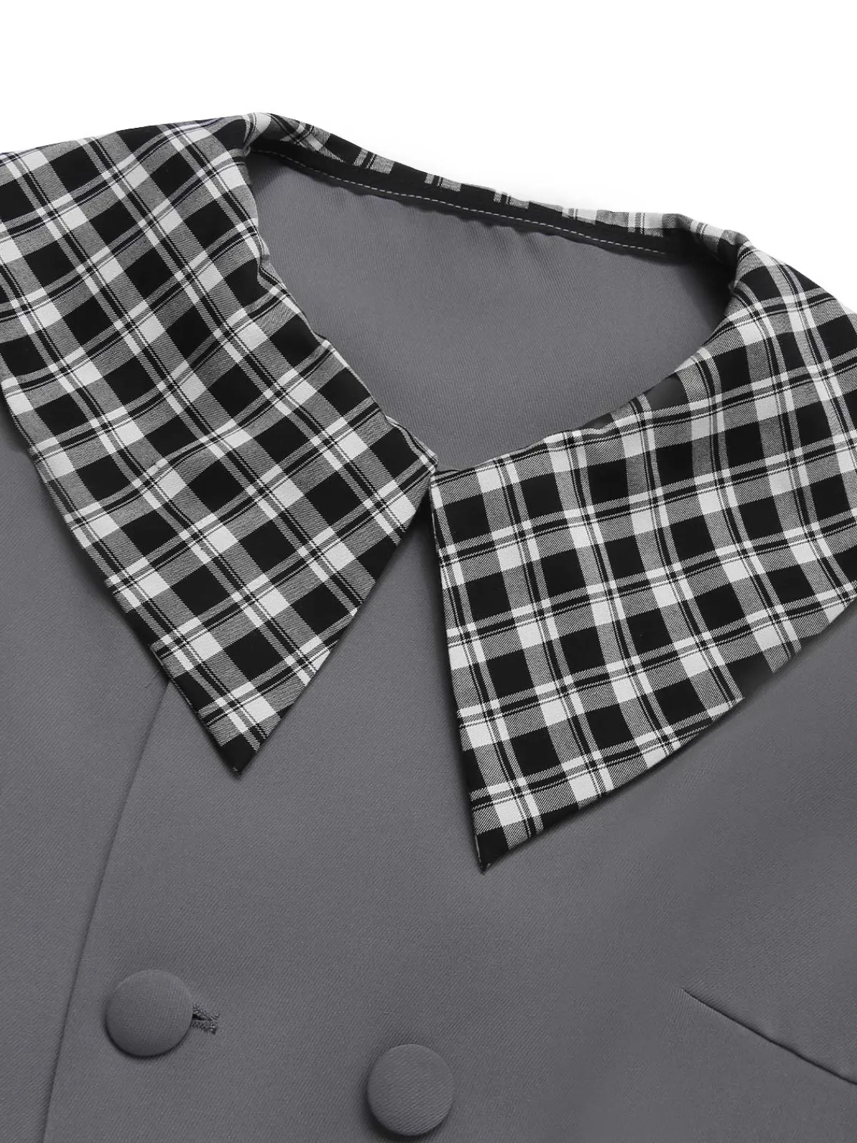 Sale Retro Stage 1950s Lapel Rolled Sleeve Plaid Short Coat Dark Gray