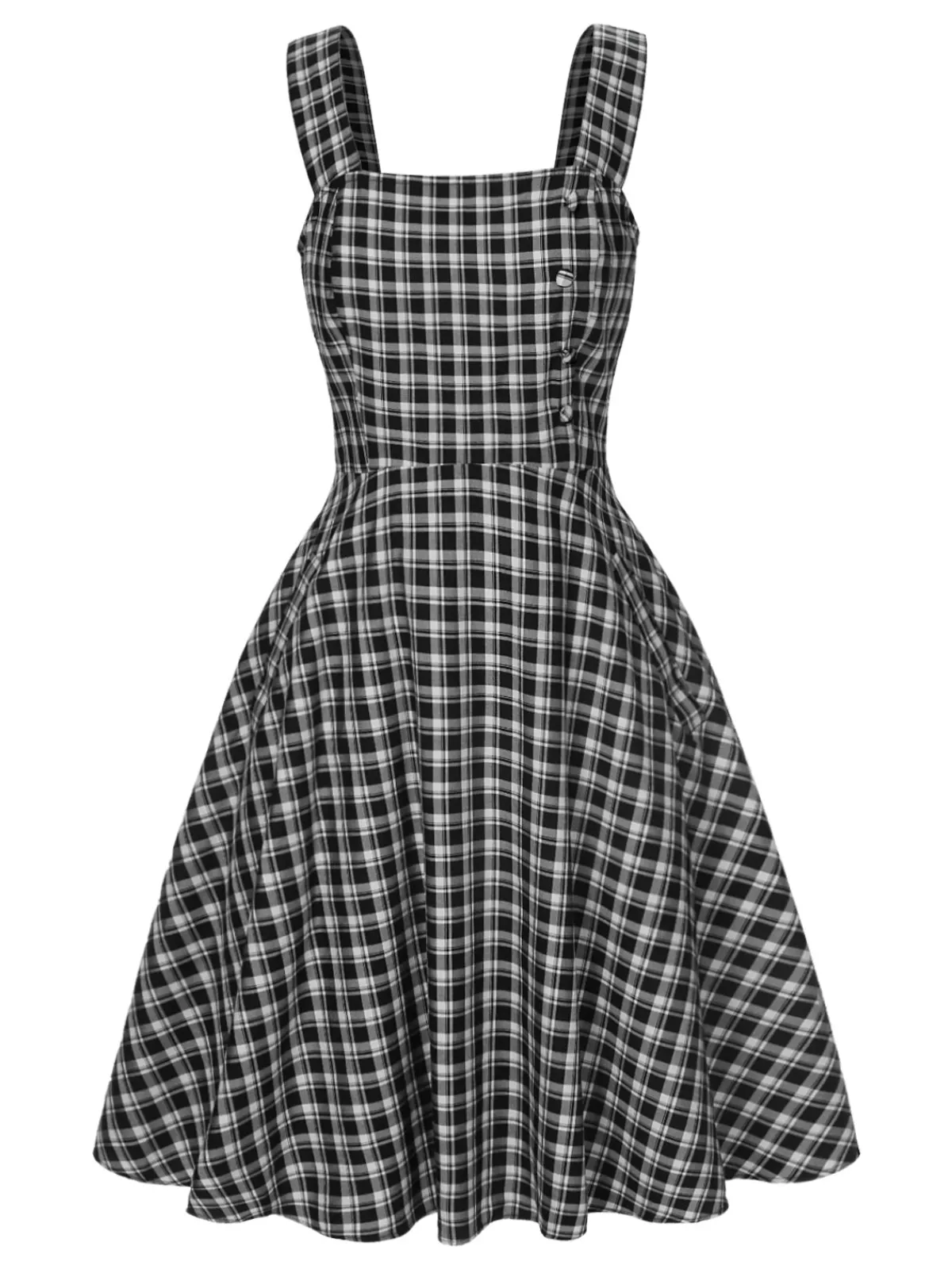 Best Retro Stage 1950s Strap Plaids Sleeveless Dress Dark Gray