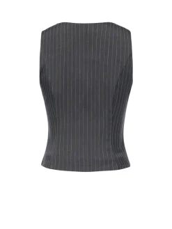Clearance Retro Stage Dark Gray 1960s V-Neck Pinstripes Sleeveless Top