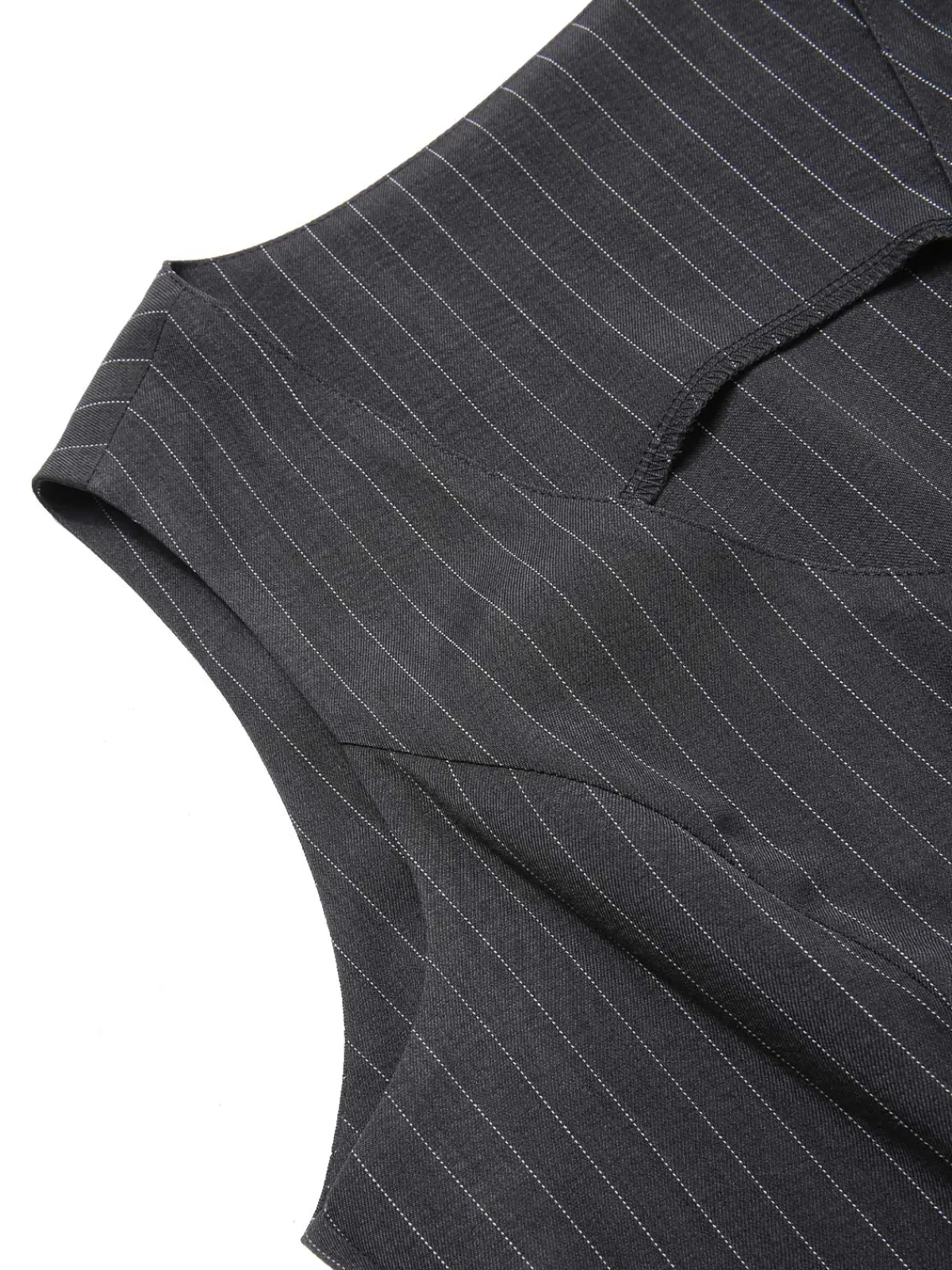 Clearance Retro Stage Dark Gray 1960s V-Neck Pinstripes Sleeveless Top