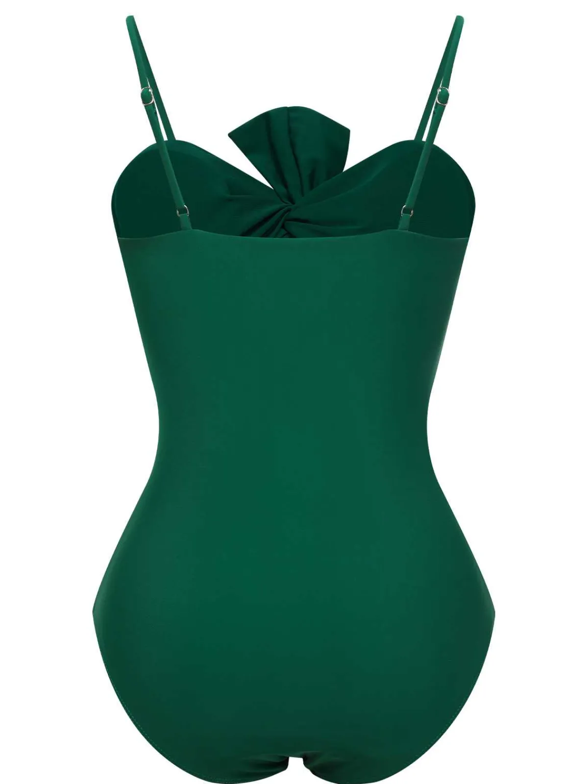Hot Retro Stage 1940s Bow Spaghetti Strap Swimsuit Dark Green