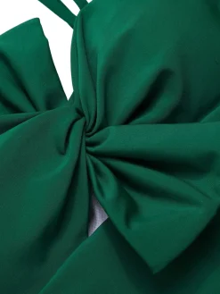 Hot Retro Stage 1940s Bow Spaghetti Strap Swimsuit Dark Green