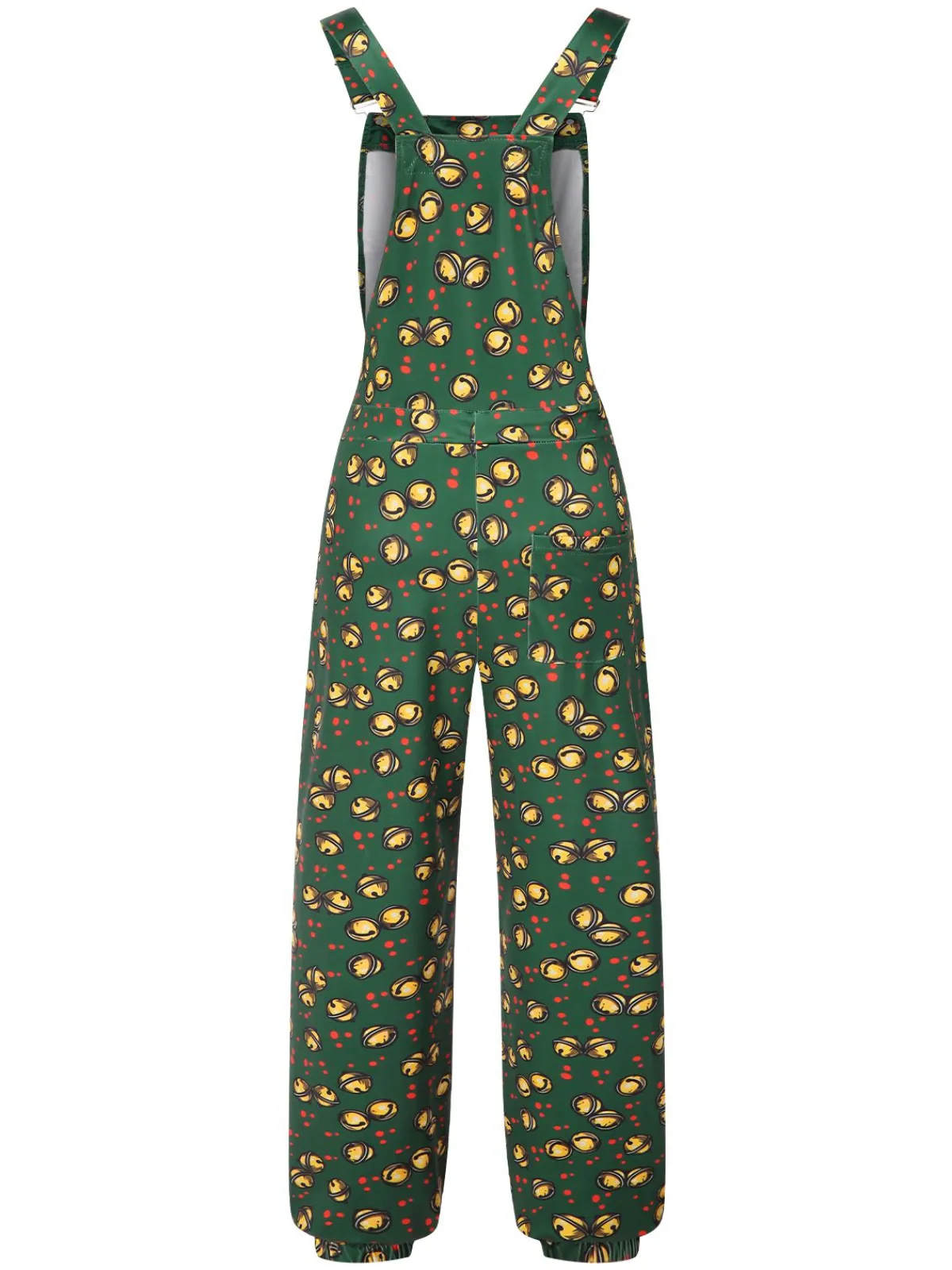 Online Retro Stage 1930s Christmas Bells Multi-Pocket Jumpsuit Dark Green
