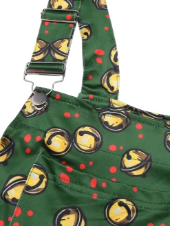Online Retro Stage 1930s Christmas Bells Multi-Pocket Jumpsuit Dark Green