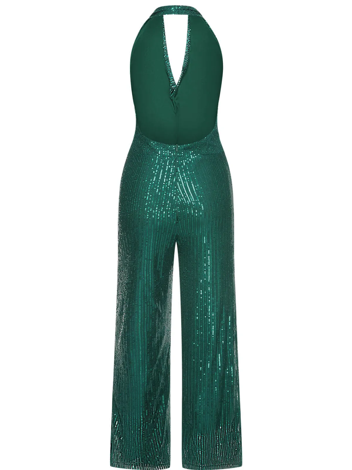 Online Retro Stage 1930s Cowl Neck Sequined Jumpsuit Dark Green