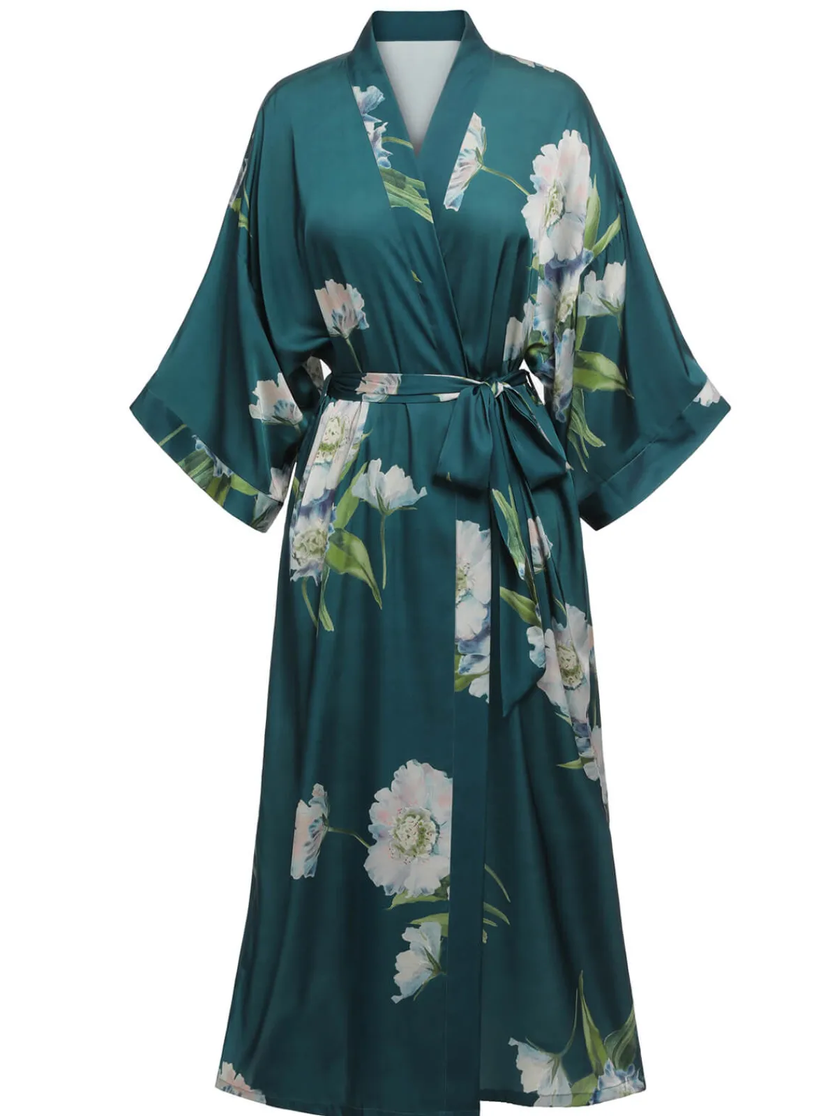 New Retro Stage Dark Green 1950s Floral Satin Robe