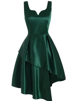 Online Retro Stage 1950s Hi-Lo Swing Dress Dark Green