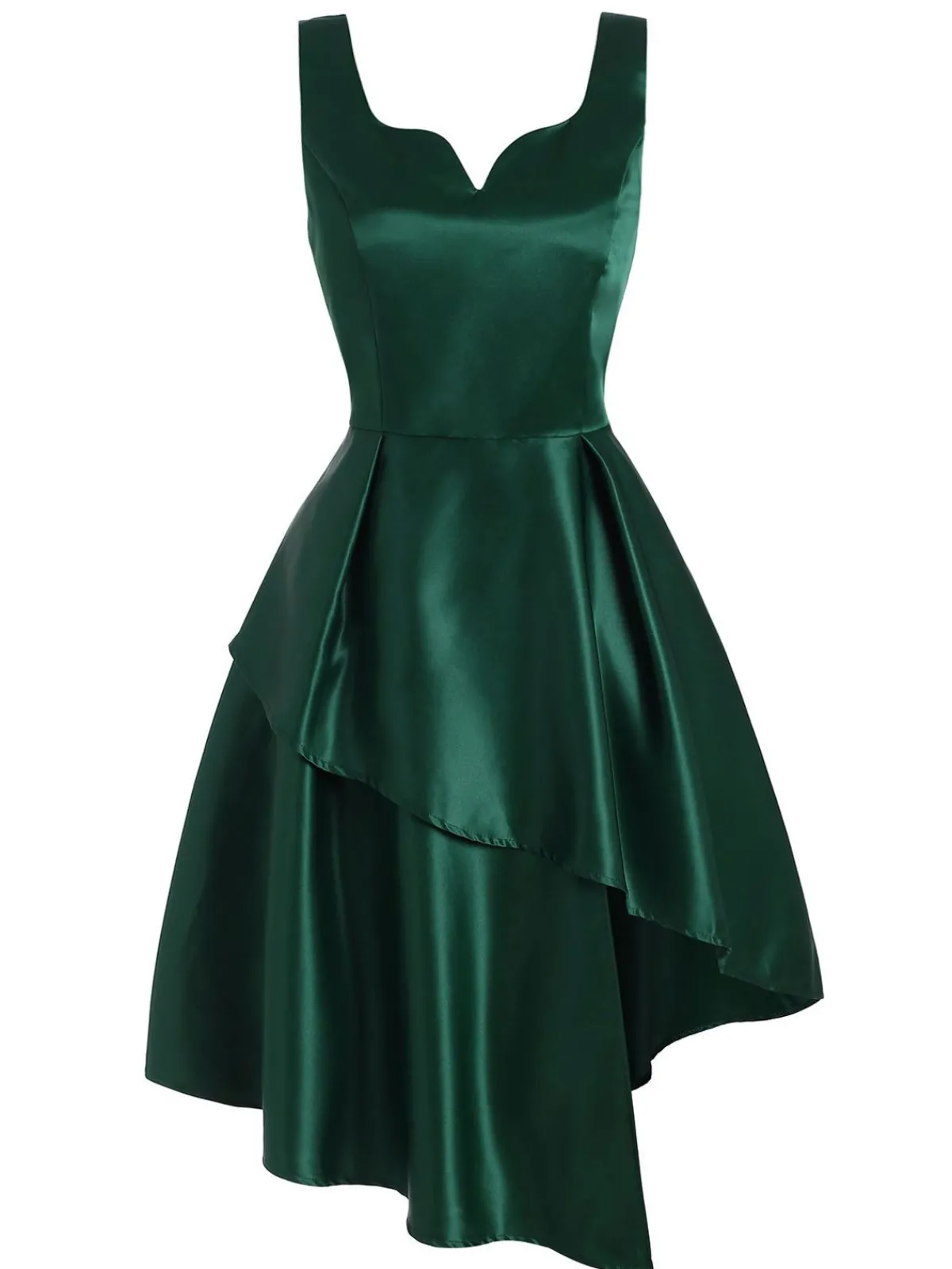 Online Retro Stage 1950s Hi-Lo Swing Dress Dark Green
