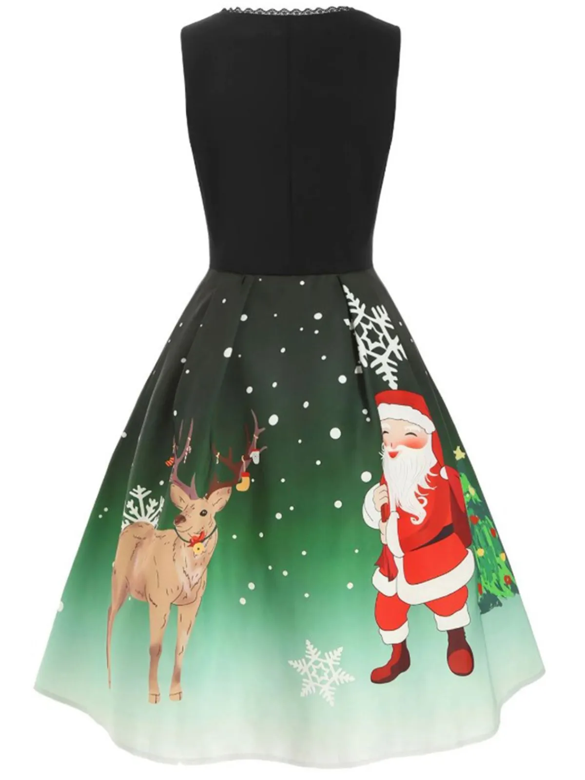 Best Retro Stage 1950s Lace Up Christmas Dress Dark Green