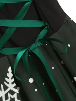 Best Retro Stage 1950s Lace Up Christmas Dress Dark Green