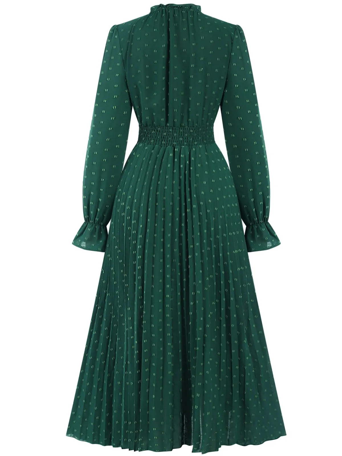 New Retro Stage 1940s Lantern Sleeve Ruffles Dress Dark Green