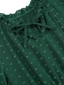 New Retro Stage 1940s Lantern Sleeve Ruffles Dress Dark Green