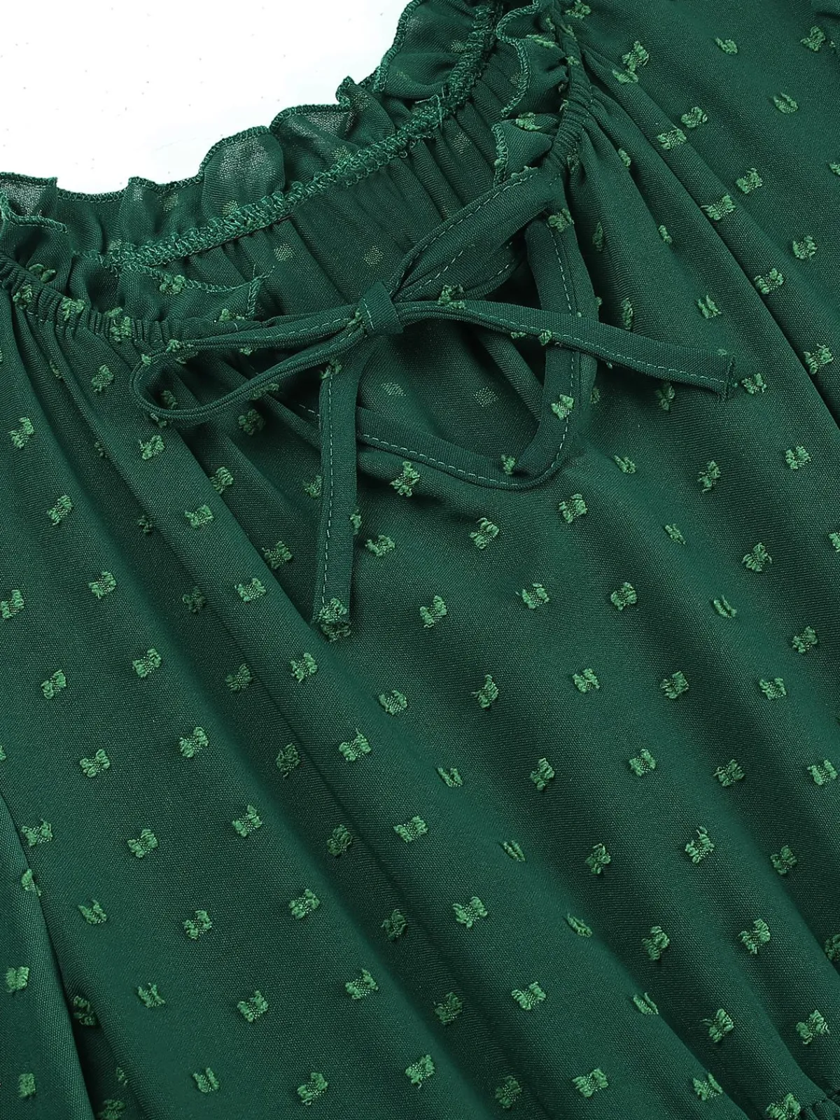 New Retro Stage 1940s Lantern Sleeve Ruffles Dress Dark Green