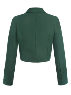 New Retro Stage 1940s Lapel Button Cropped Blazer Dark Green