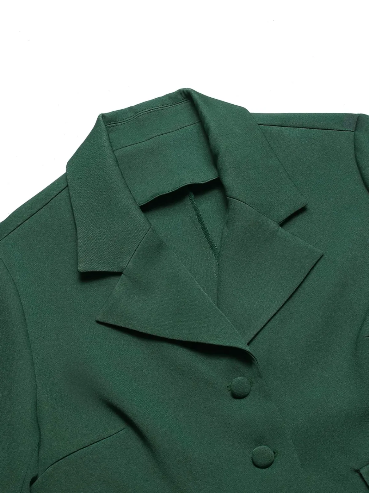 New Retro Stage 1940s Lapel Button Cropped Blazer Dark Green