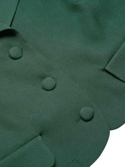 New Retro Stage 1940s Lapel Button Cropped Blazer Dark Green