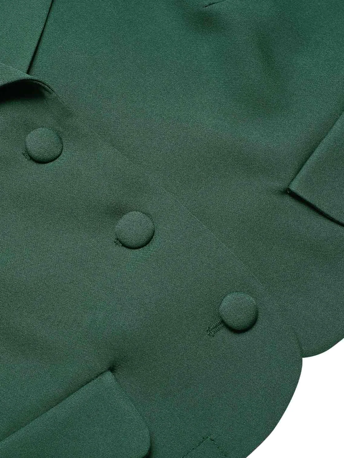 New Retro Stage 1940s Lapel Button Cropped Blazer Dark Green