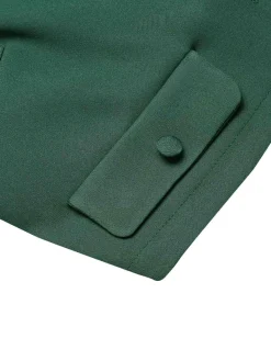 New Retro Stage 1940s Lapel Button Cropped Blazer Dark Green